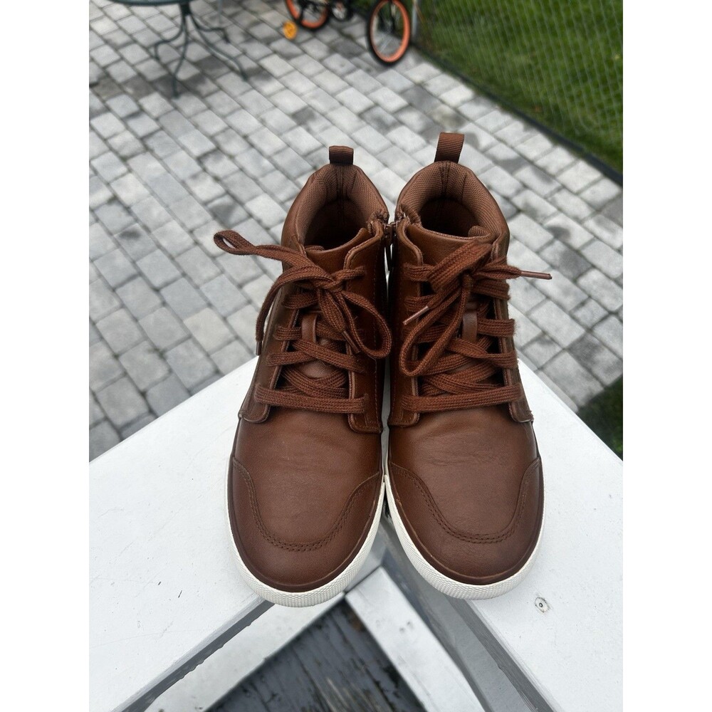 Wonder Nation Kids Size 4 Brown High Top Sneakers Lace Up Side Zip